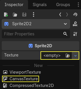 Creating a CanvasTexture resource for a Sprite2D node