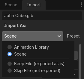 Changing the import type to Animation Library in the Import dock